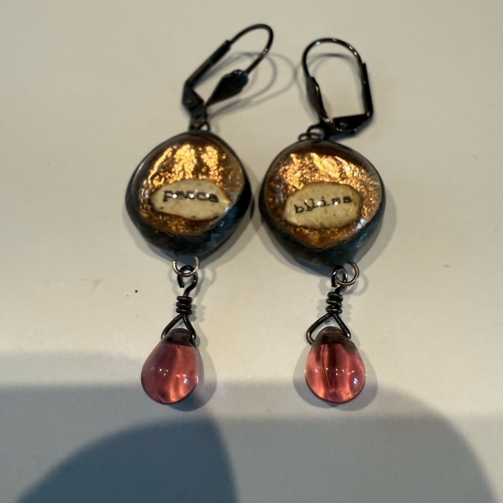 Gold and Pink Drop Earrings-bliss & peace